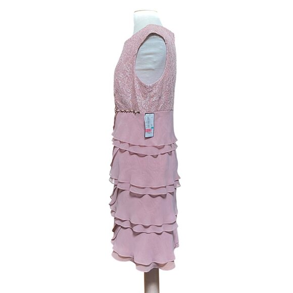 Jessica Howard Pink Sleeveless Lace Tiered Dress Embellished Waist Size 16 NWT - Picture 8 of 13